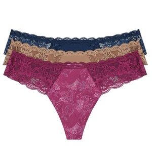 JOYSPUN Women’s 2XL panties THONG 3 PACK paisley pink blue tan beige LACE trim
